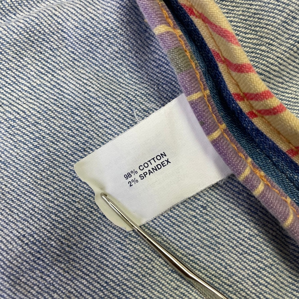 Y2K Gap Stretch Light Wash Mandarin Collar Denim Jacket M Tropical Lining VTG - Picture 9 of 16